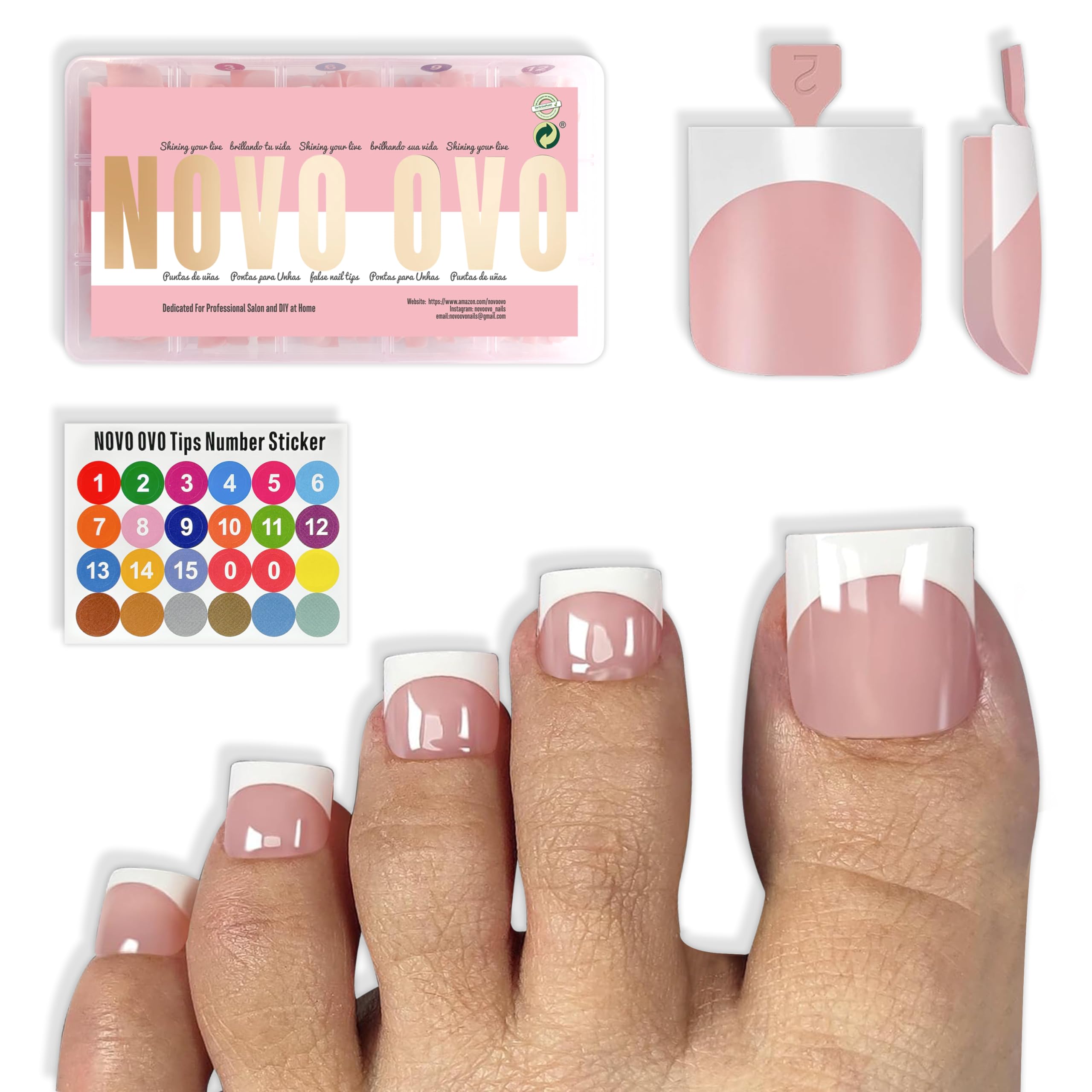 NOVO OVO front packaging showing 150-piece toeset and benefits