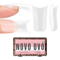 NOVO OVO front packaging showing 150-piece duck feet nail tips and quick benefits