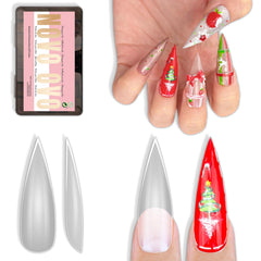 NOVO OVO front packaging showing 224-piece stiletto kit and clear benefits