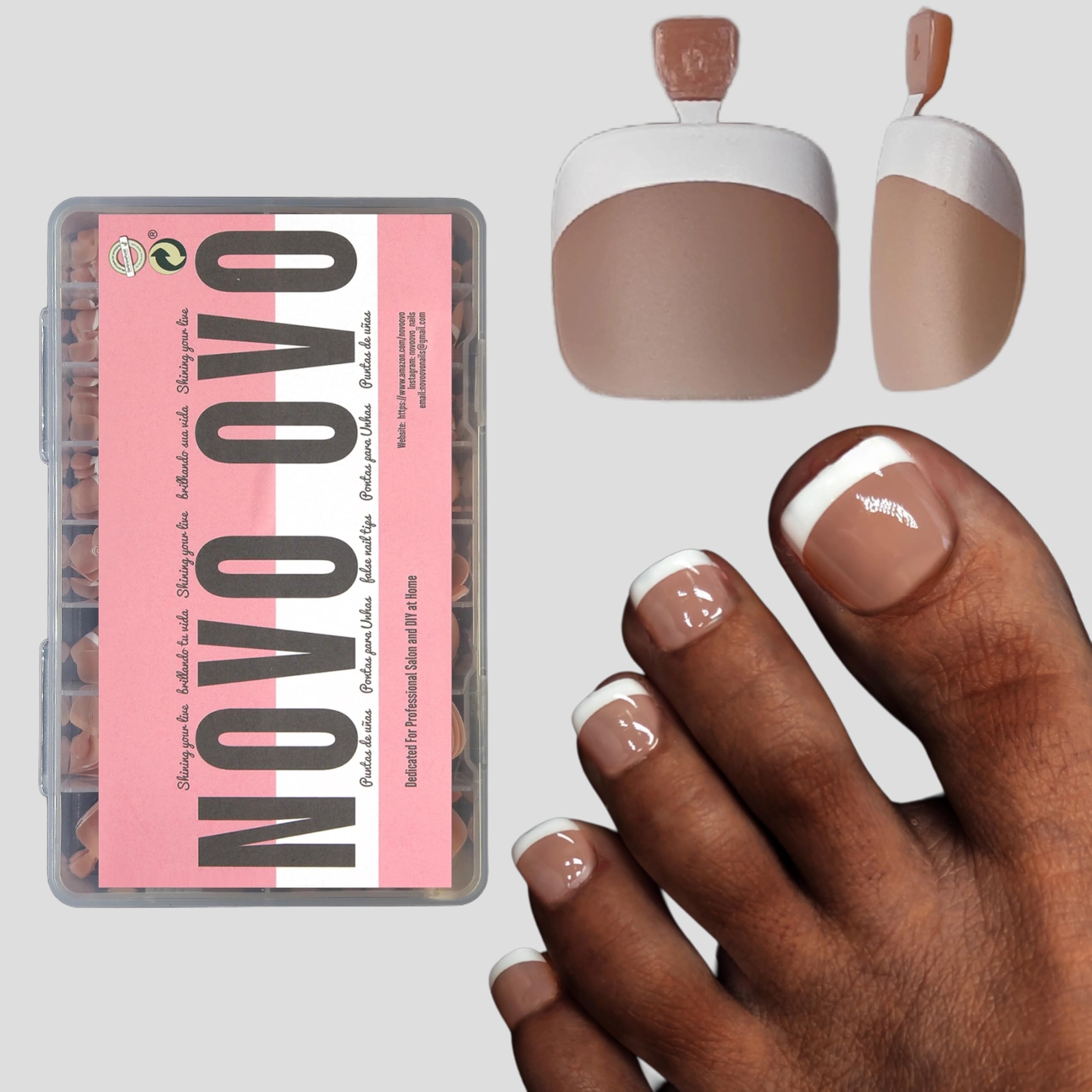 NOVO OVO front packaging showing 360-piece kit and French tips, quick pedicure ready