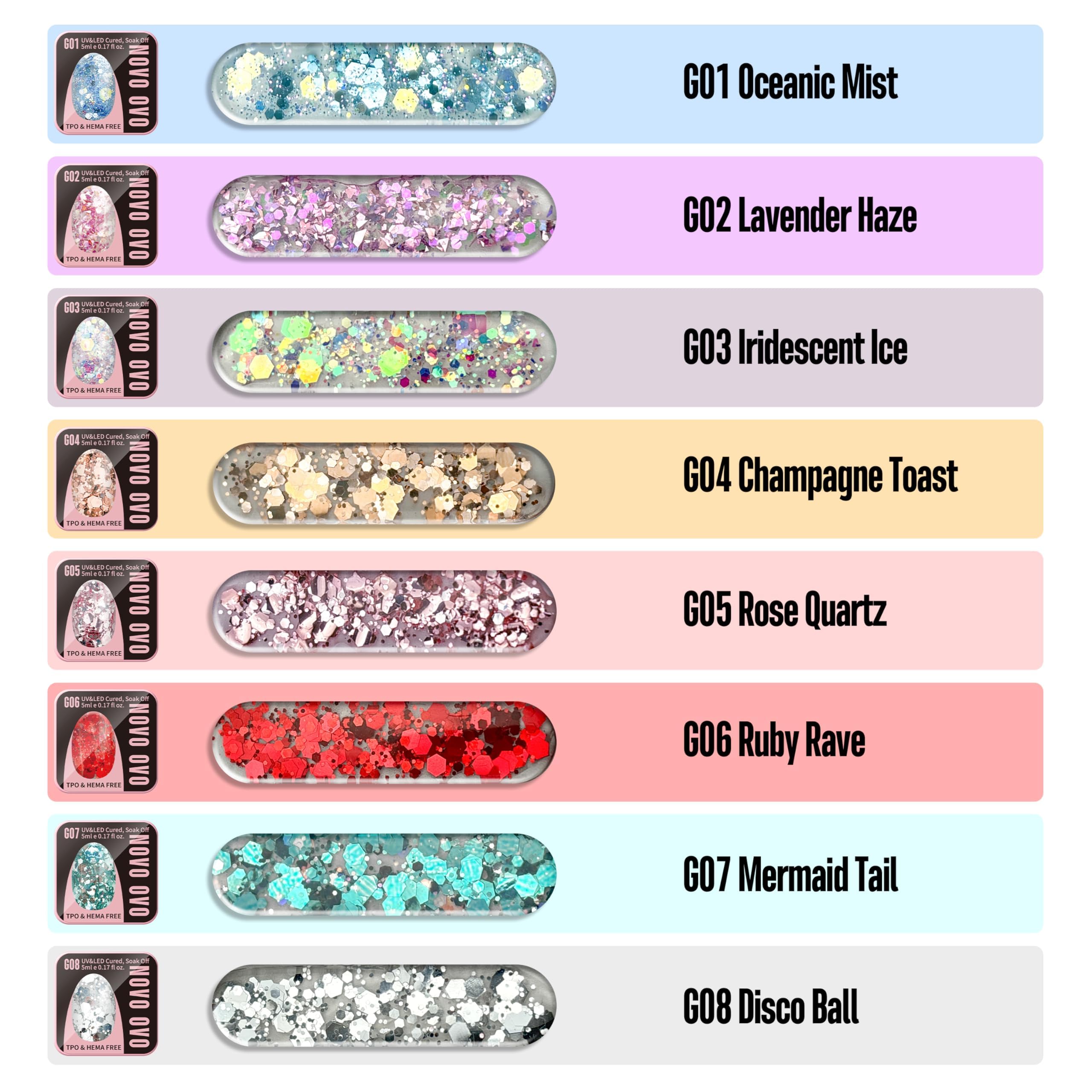 NOVO OVO swatch on nail showing holographic finish and photogenic sparkle
