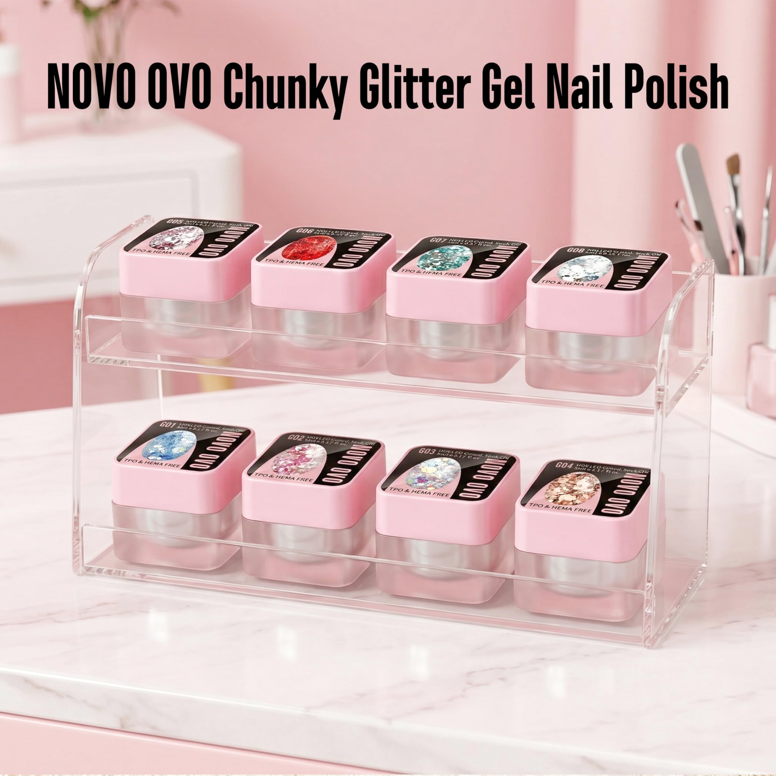 NOVO OVO worn on nails demonstrating high-gloss reflective finish