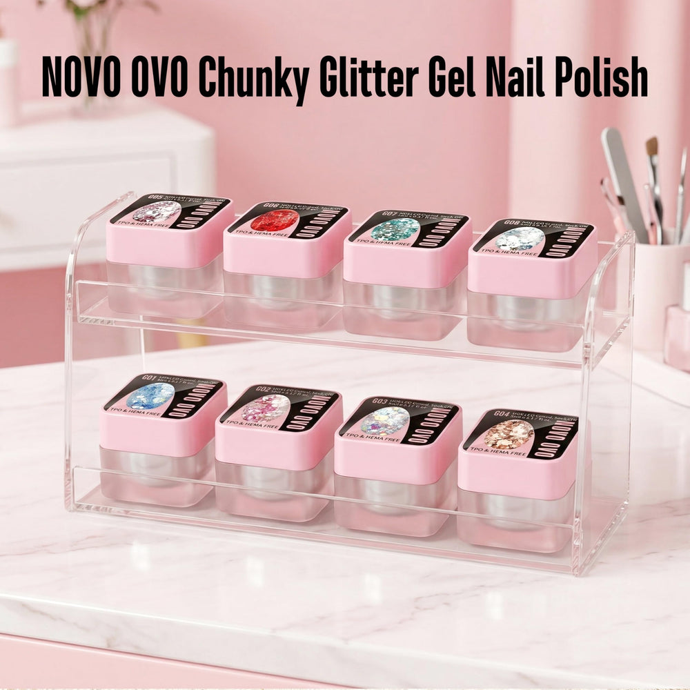NOVO OVO worn on nails demonstrating high-gloss reflective finish
