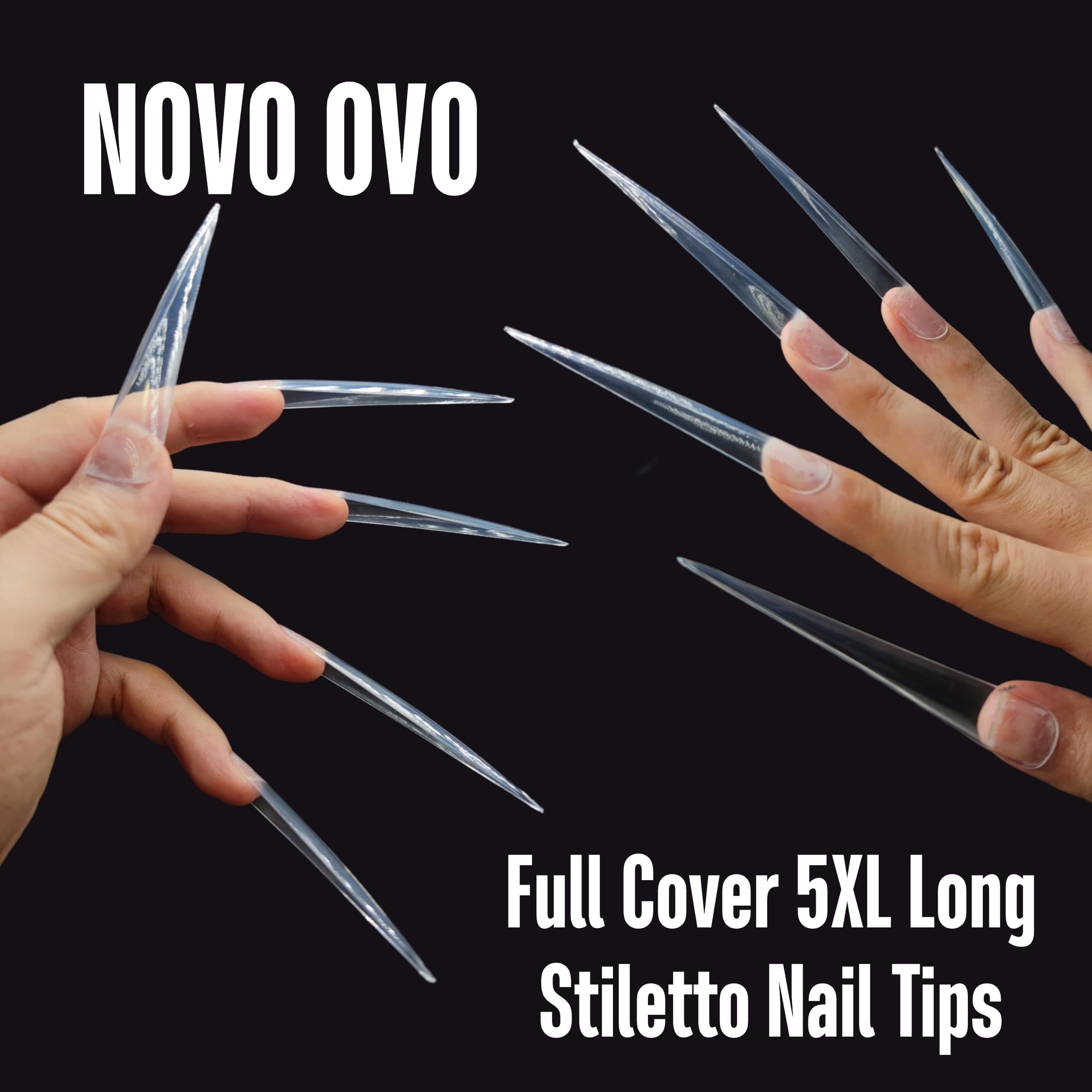 NOVO OVO painted French stiletto nails showcasing clean polish application