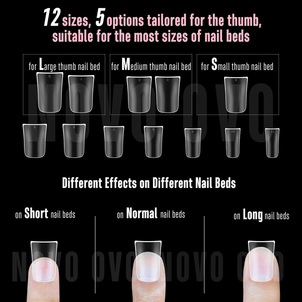 NOVO OVO tips being applied as press-ons for quick salon-style results