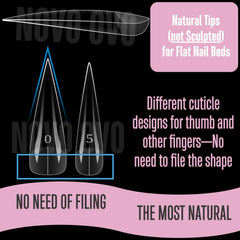 NOVO OVO tips beside a fingertip to show extra-long XXL scale