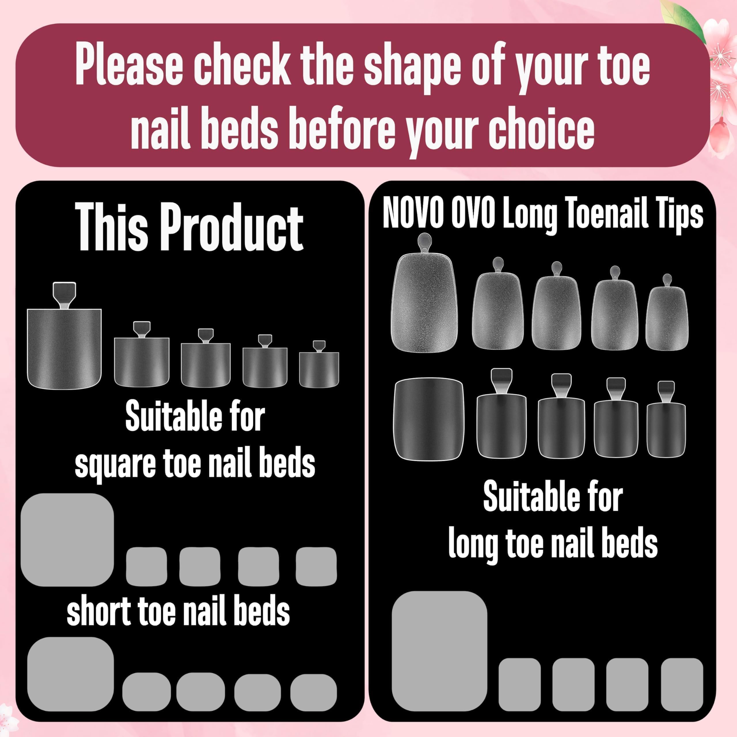 NOVO OVO size chart display illustrating 15 sizes and big-toe options