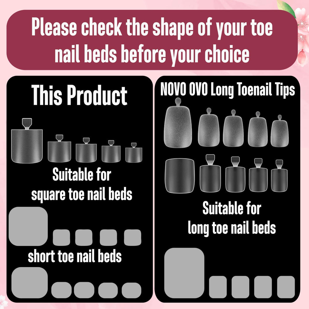 NOVO OVO size chart display illustrating 15 sizes and big-toe options