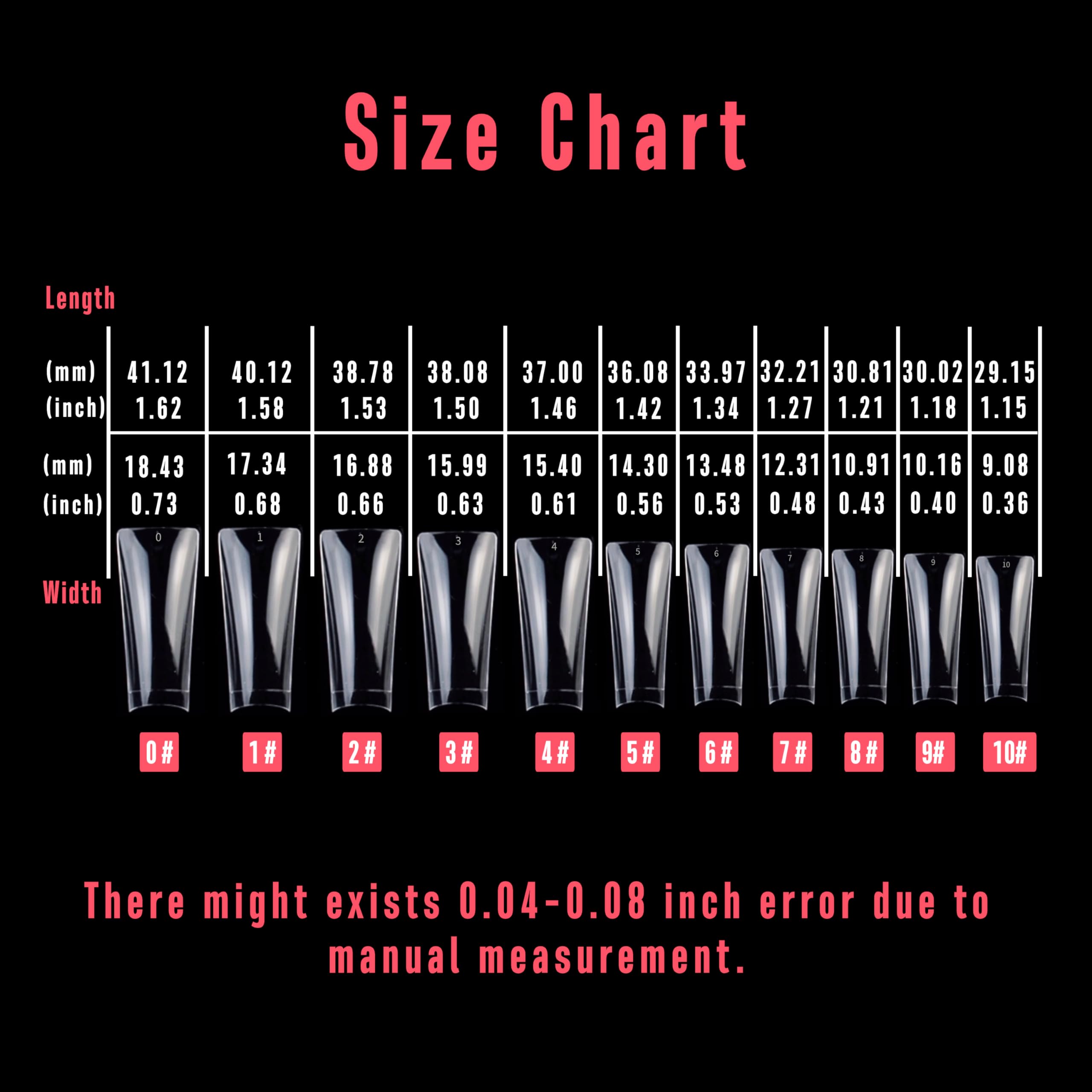 NOVO OVO size comparison spread showing 11 sizes for precise wide-nail fit