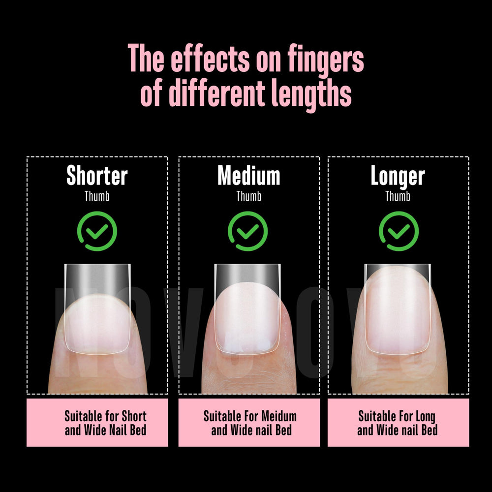 NOVO OVO layout of 15 sizes displayed for accurate fitting across nail beds