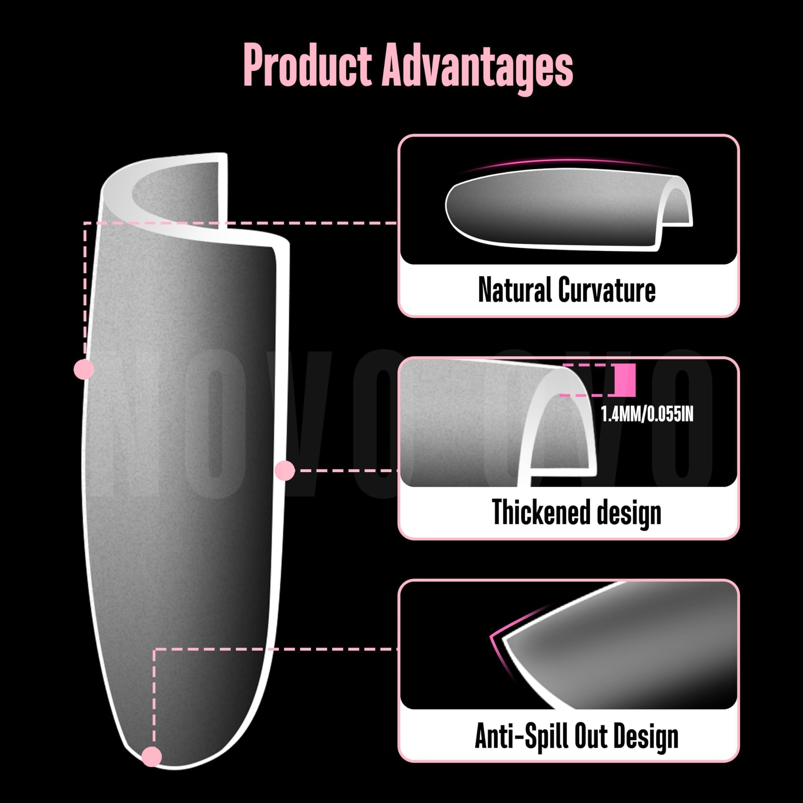 NOVO OVO trimmed short nails demonstrating easy customization and neat finished look