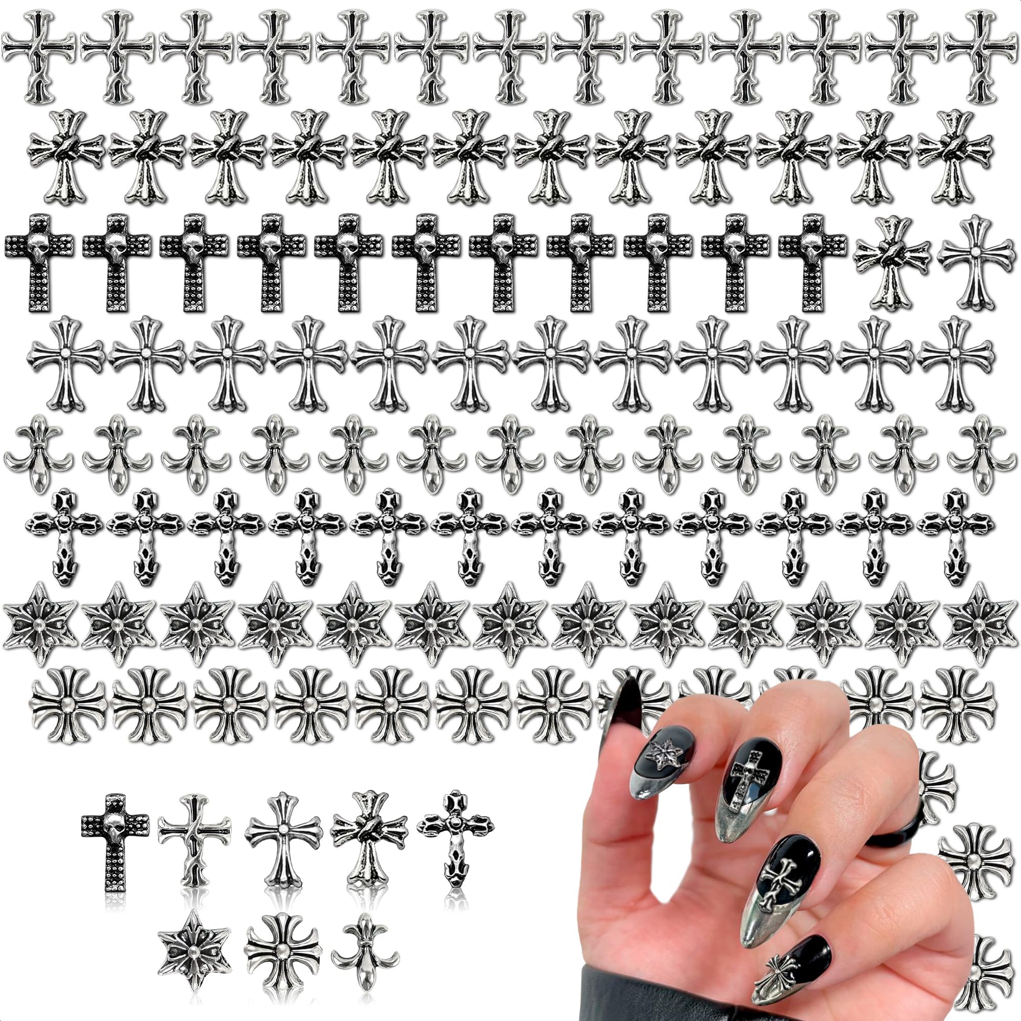 Novsix front packaging showing 120-piece cross charm set and organized contents benefit