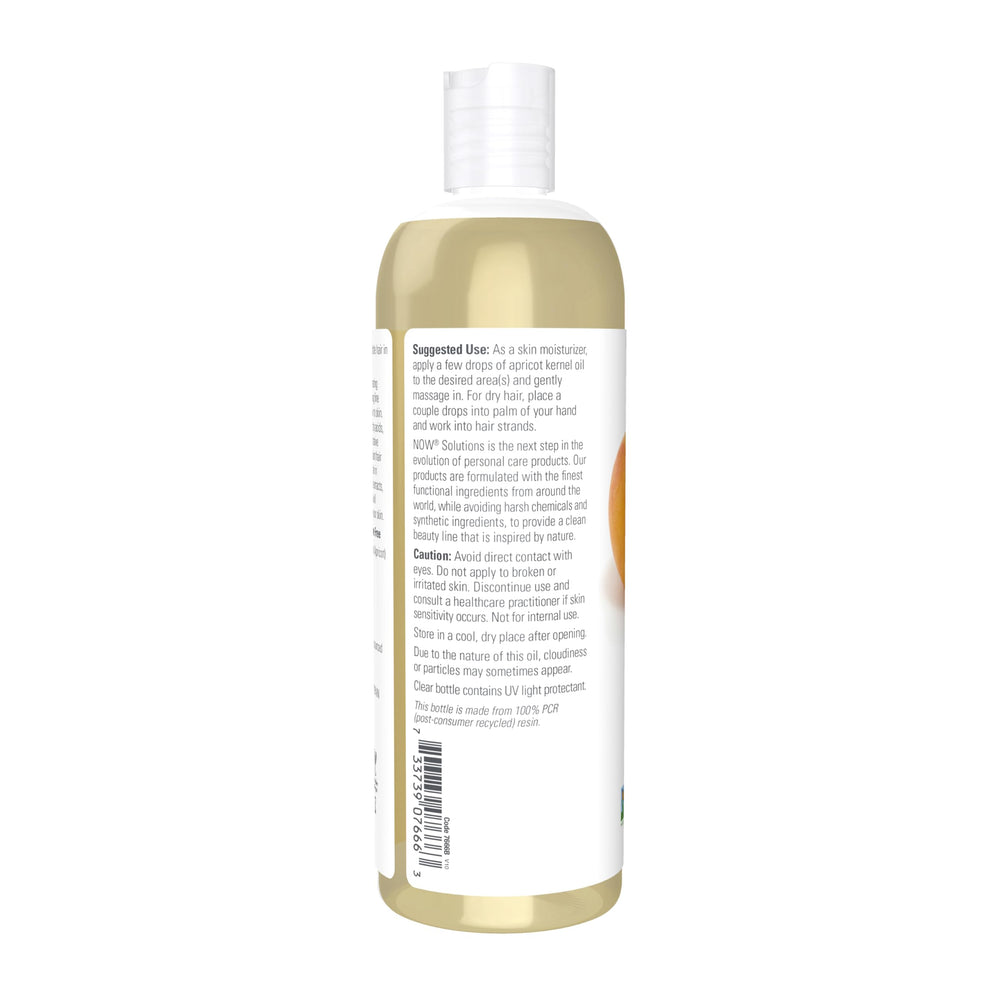 NOW Foods apricot oil pouring drop to demonstrate easy dispensing and controlled use