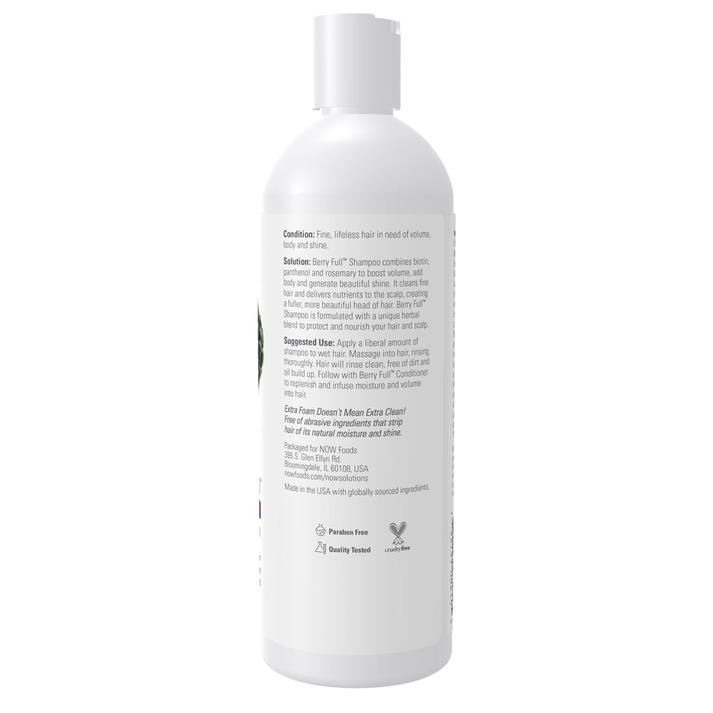 NOW Foods Berry Full shampoo texture on hand illustrating lightweight lather