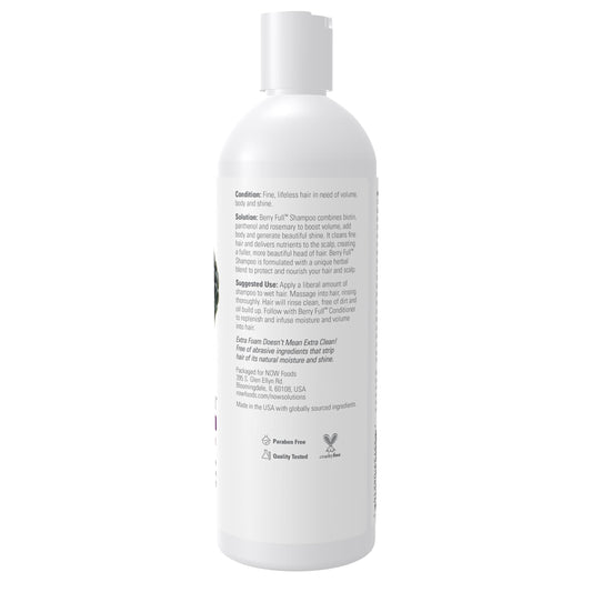 NOW Foods Berry Full shampoo texture on hand illustrating lightweight lather