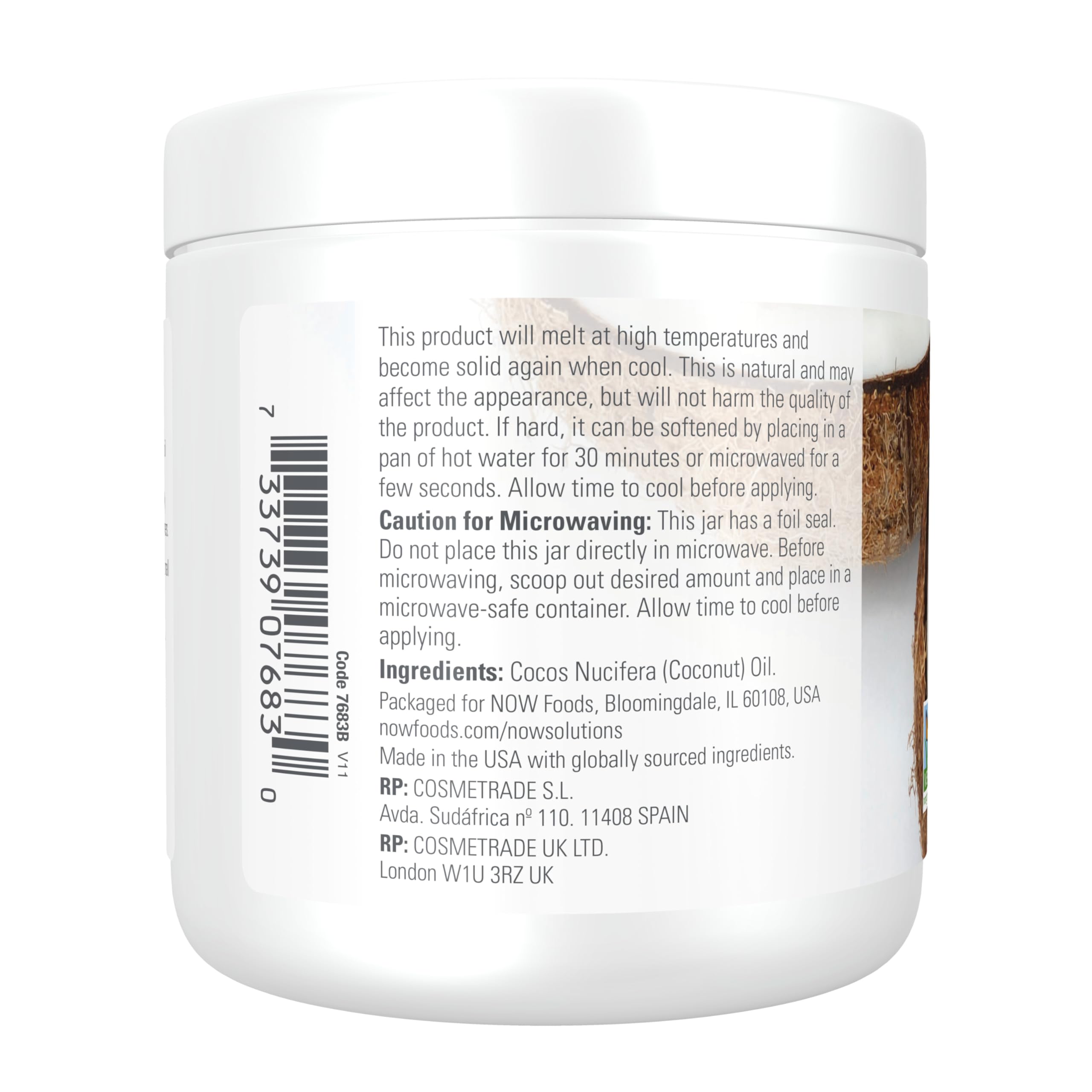 NOW Foods coconut oil being applied to hands for instant moisture