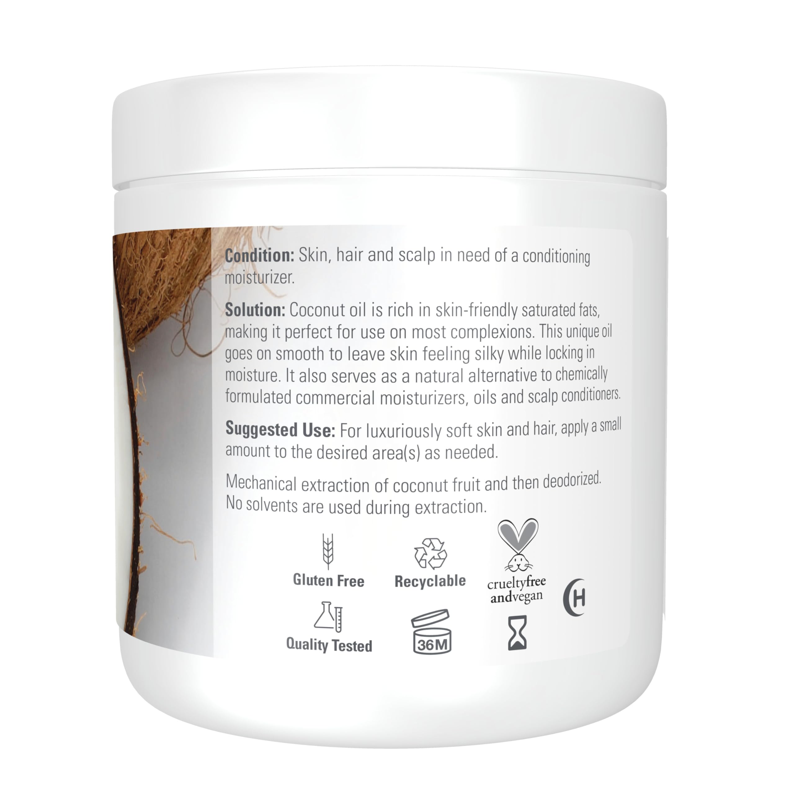 NOW Foods coconut oil close-up texture illustrating smooth application