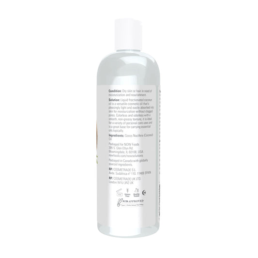 NOW Foods pouring liquid coconut oil texture demonstrating lightweight absorption benefit