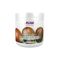 NOW Foods jar front view showing organic shea butter and clear labeling benefit: pure moisturizer
