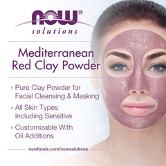 NOW Foods red clay being applied to cheek demonstrating gentle cleansing