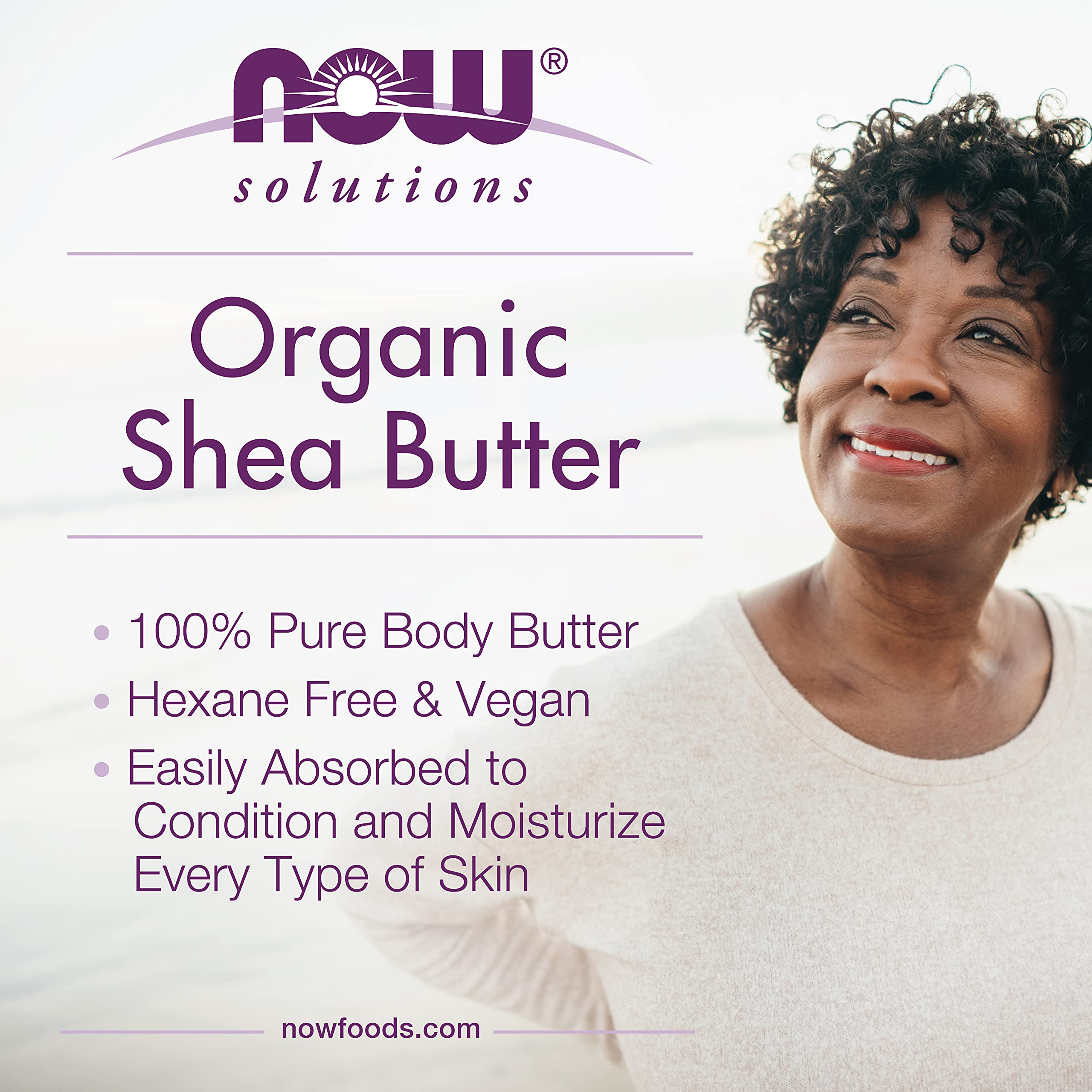 NOW Foods rubbing shea butter into dry scalp illustrating conditioning and reduced flakiness