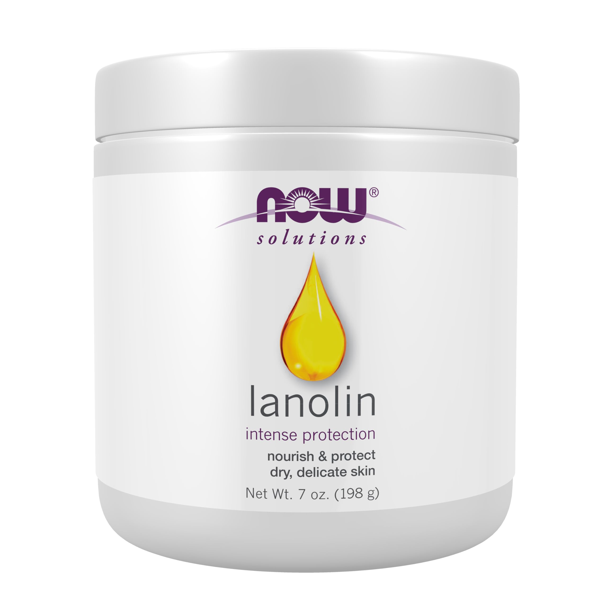 NOW Foods Pure Lanolin jar front view showing clean packaging and capacity benefit