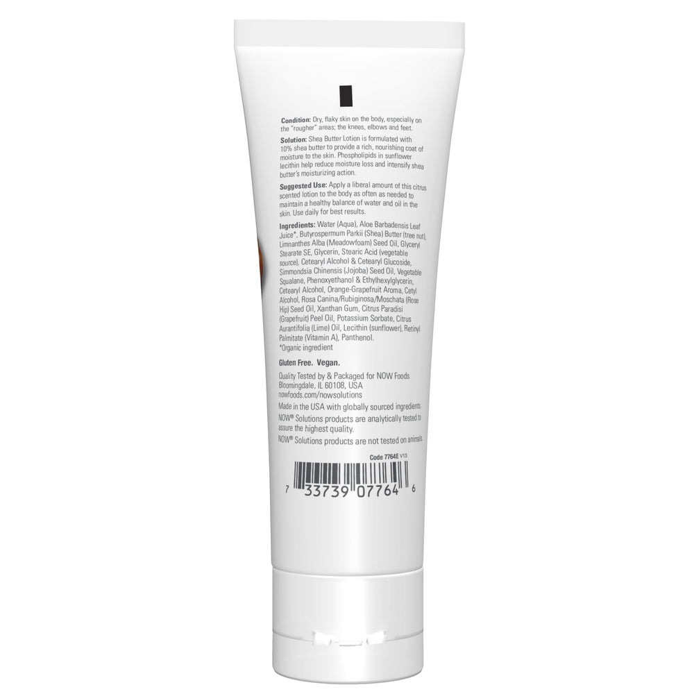 NOW Solutions shea butter lotion creamy texture close-up demonstrating rich hydration