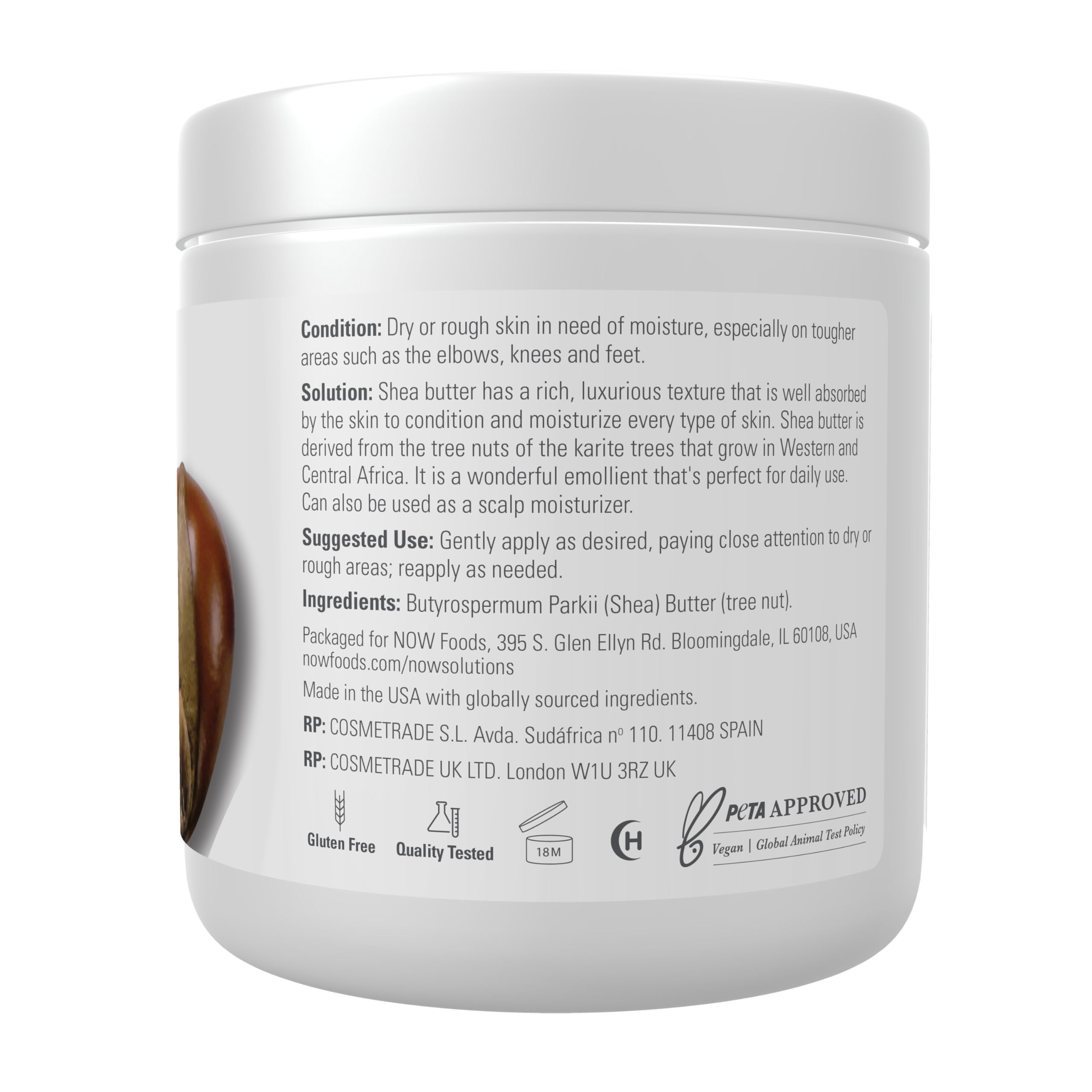 NOW Foods shea butter close-up texture showing creamy balm for deep moisture