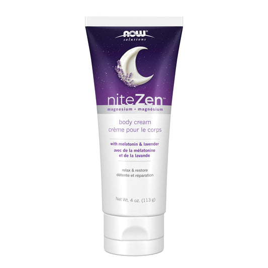 NOW Solutions niteZen front jar showing label and 4 oz size, communicates restful routine benefit