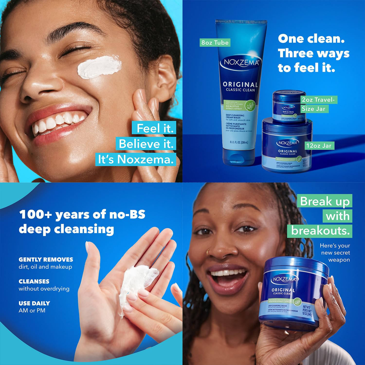 Noxzema cleanser in hand showing travel size and usable quantity