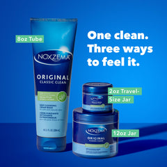 Noxzema face wash in hand demonstrating amount to use and smooth spreadability