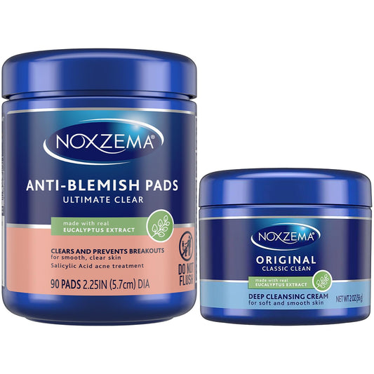 Noxzema front packaging showing cleanser and pads for convenient cleansing