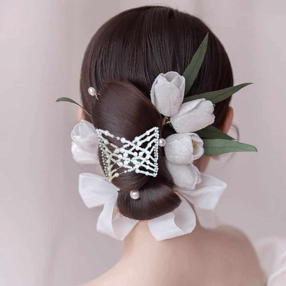 NSBELL model wearing combs in a half-up hairstyle demonstrating secure comfortable hold
