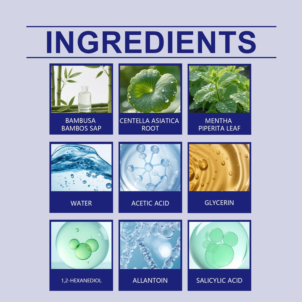 NTYNLe ingredients label closeup showing plant extracts and 2% salicylic acid information