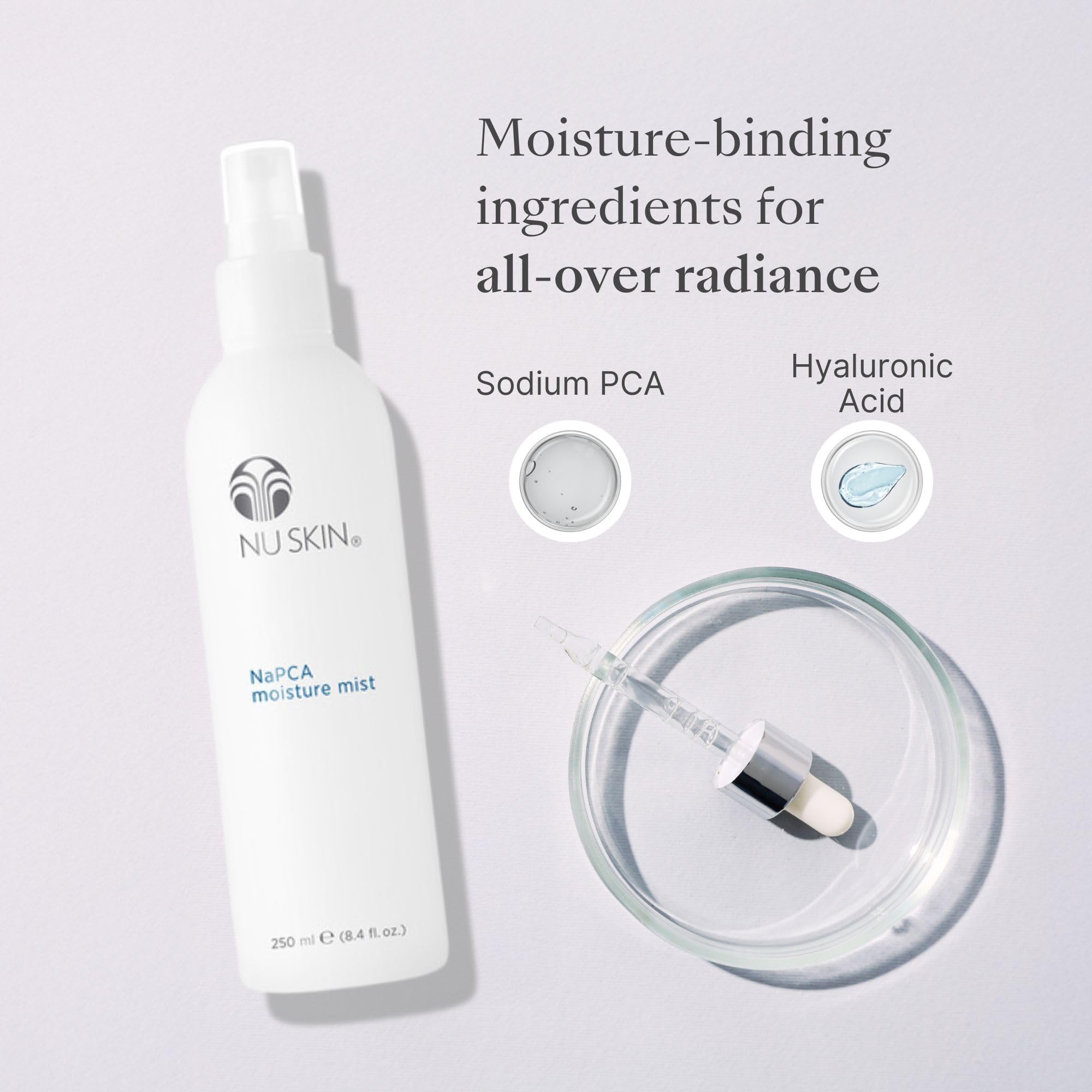 Nu Skin spray detangling hair to improve manageability and shine