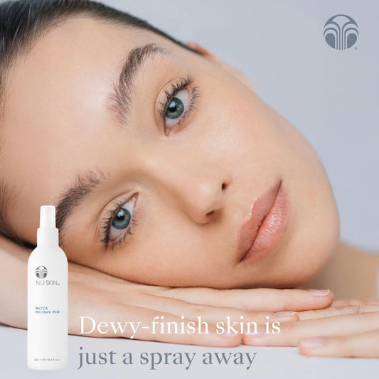 Nu Skin nozzle closeup demonstrating fine mist for even hydration