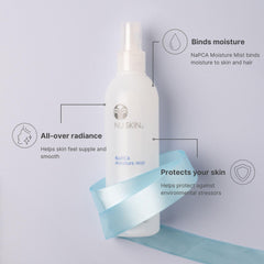 Nu Skin spray droplets capturing lightweight texture and quick absorption