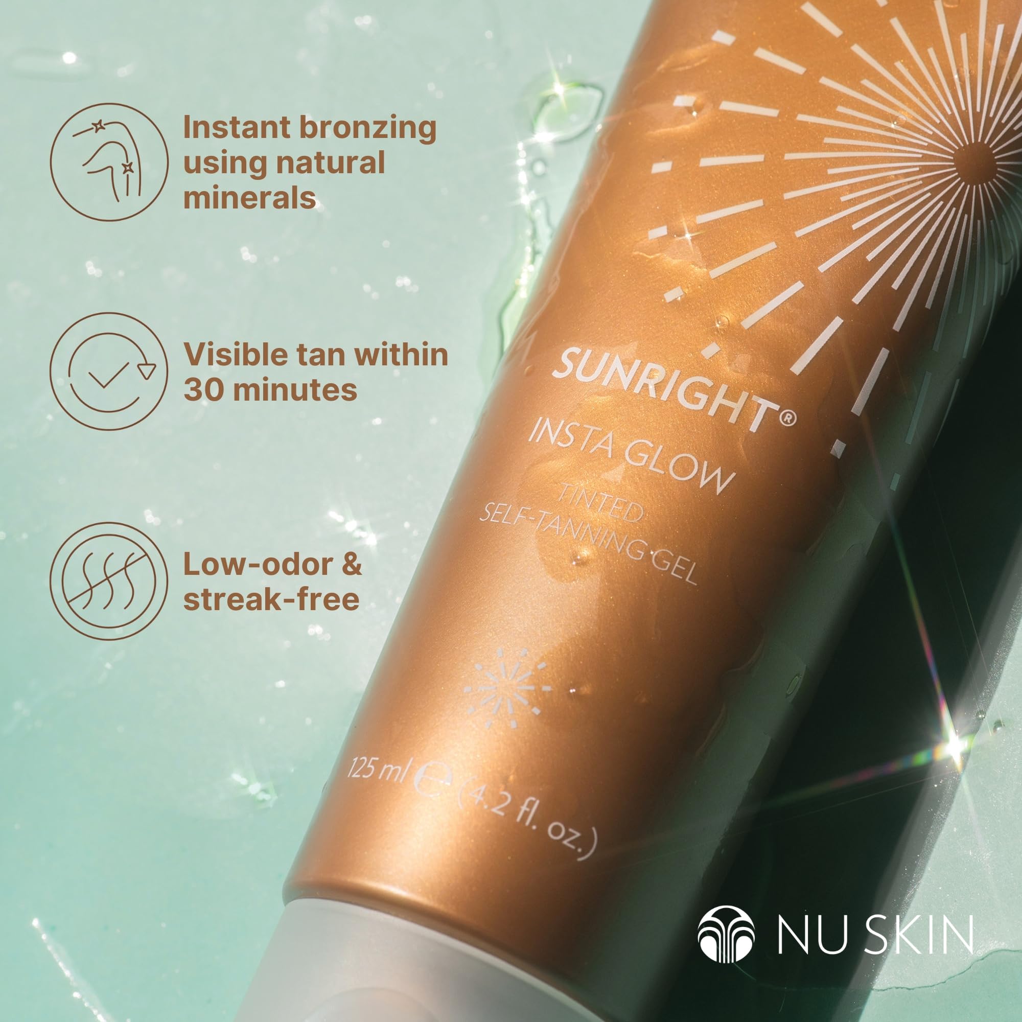 Nu Skin Sunright in hand illustrating compact travel convenience