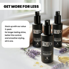Nubi Hair marula oil and aloe vera display indicating nourishing natural ingredients