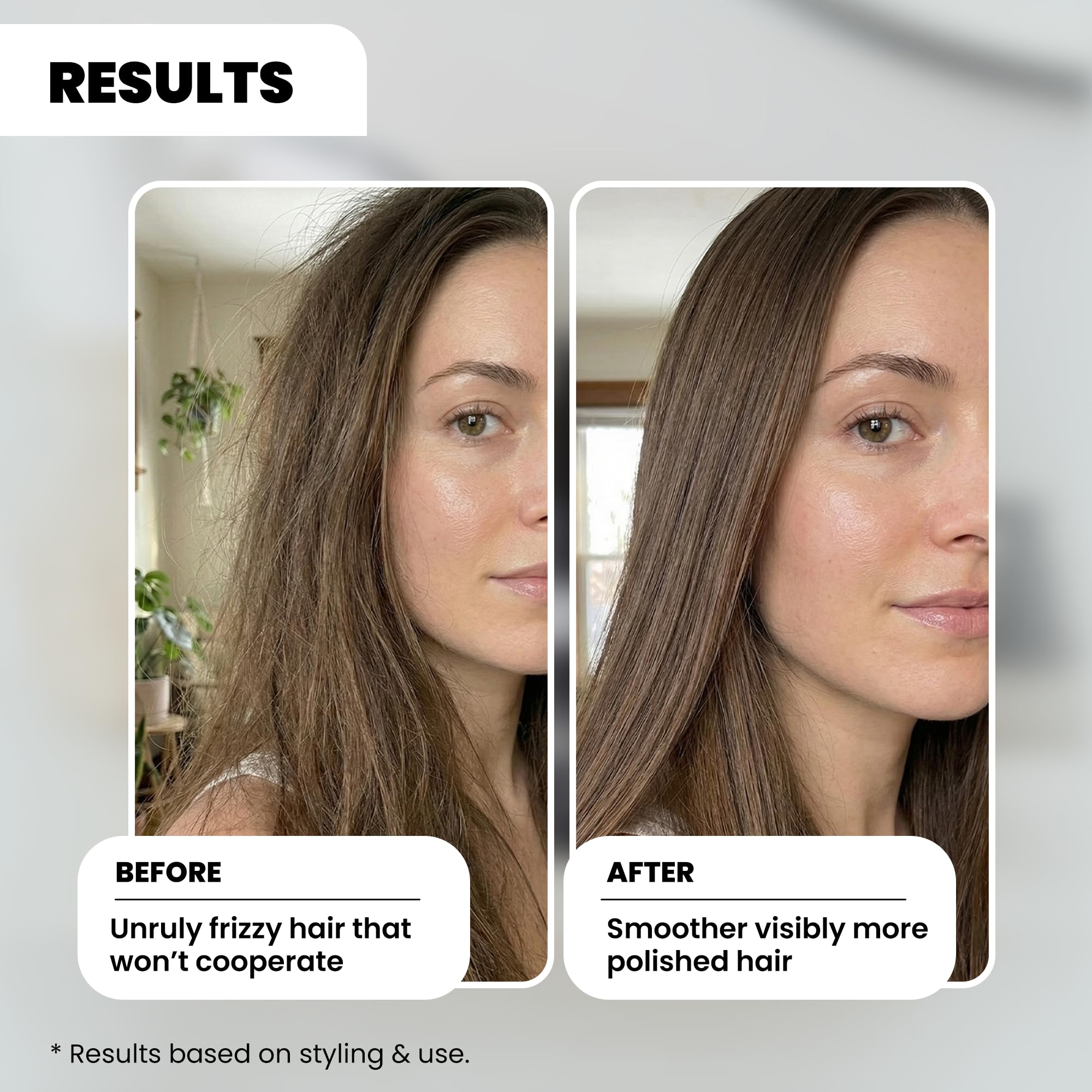 Nubi Hair used with flat iron illustrating heat styling protection and polished finish