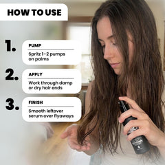 Nubi Hair serum texture on fingertip demonstrating lightweight, non-greasy consistency