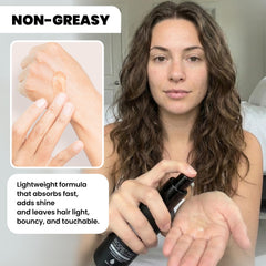 Nubi Hair applied to damp hair showing detangling and smoothing action