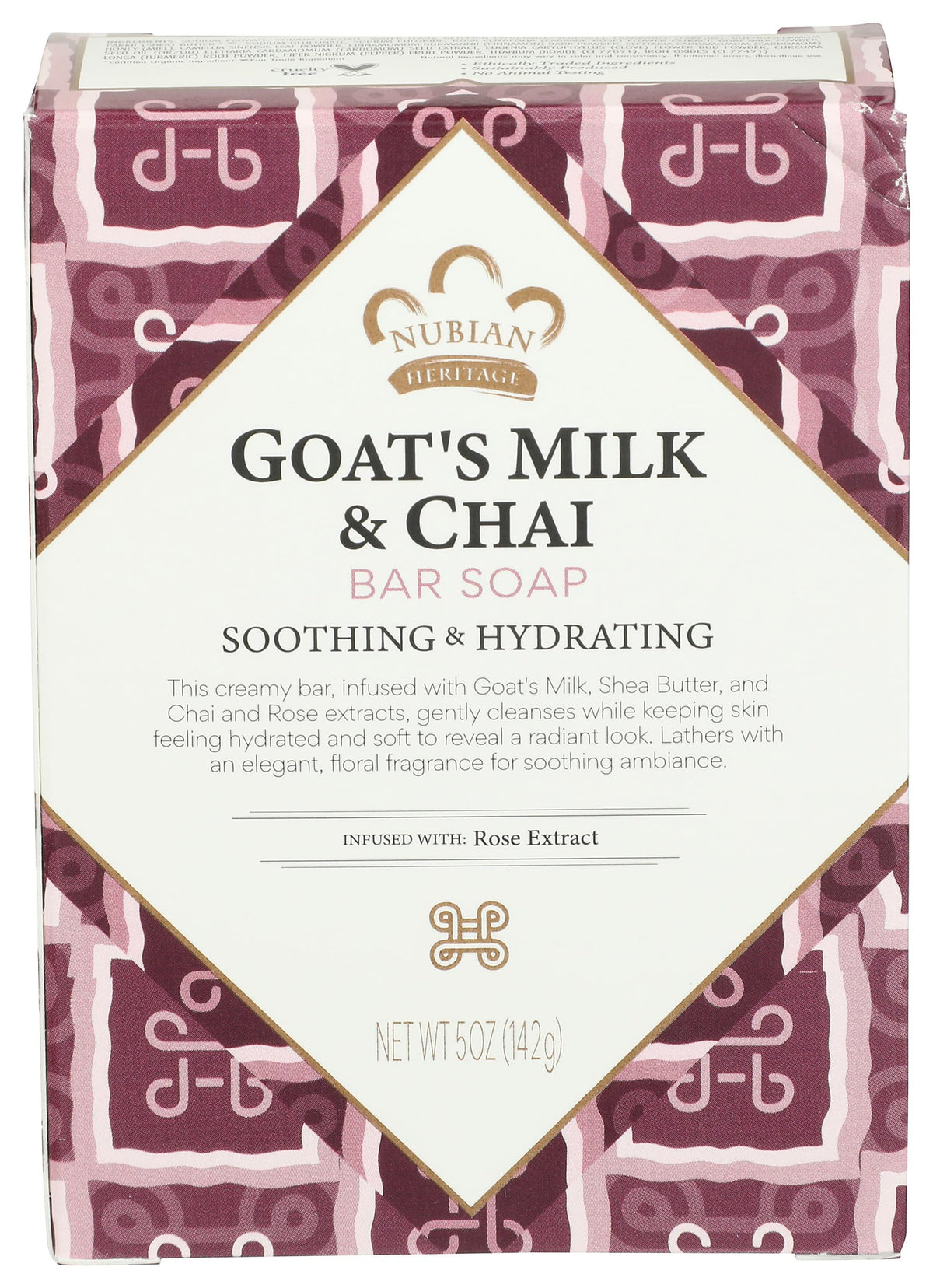 nubian heritage front packaging showing 5 oz bar and moisturizing benefits