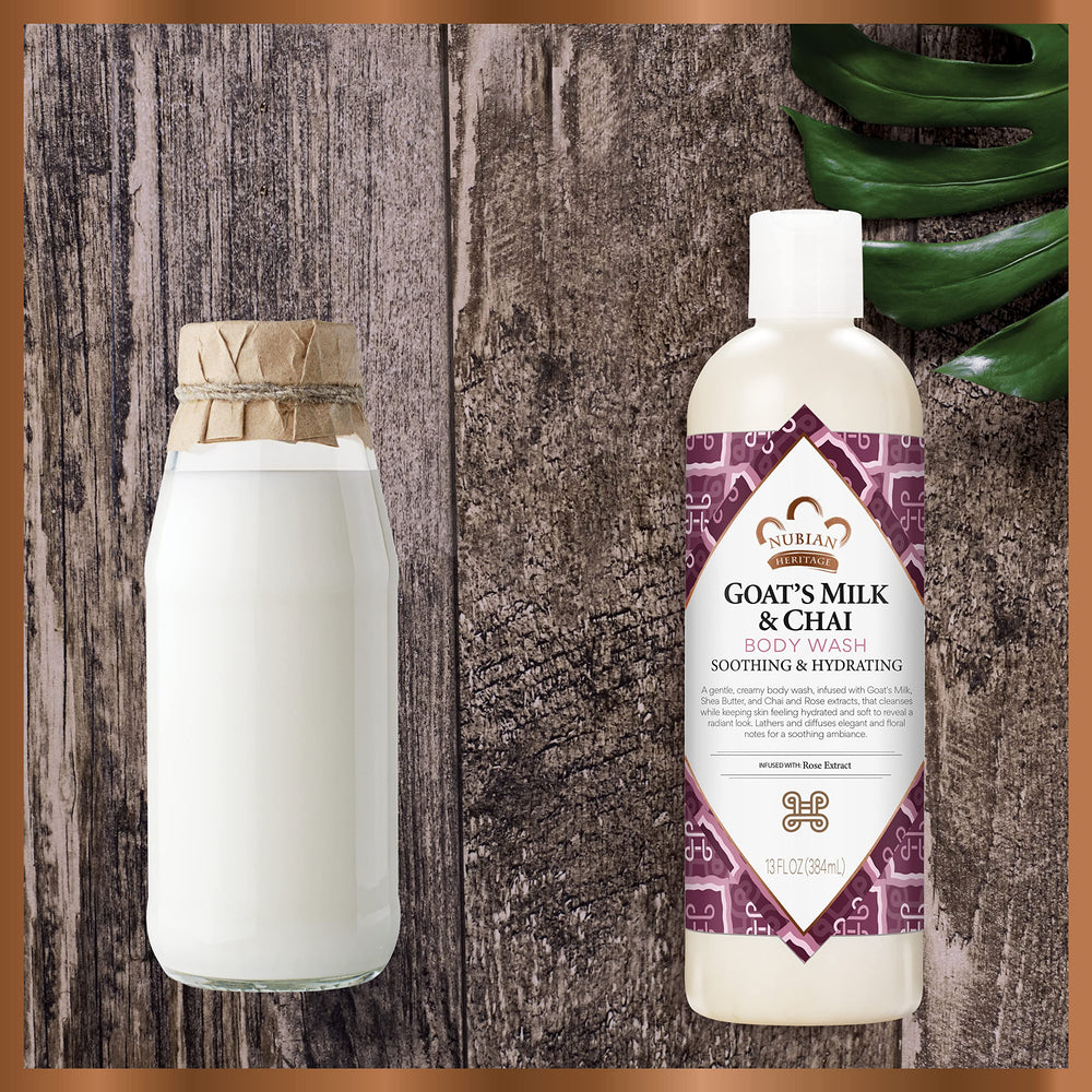 Nubian Heritage body wash in use in shower for a calming routine