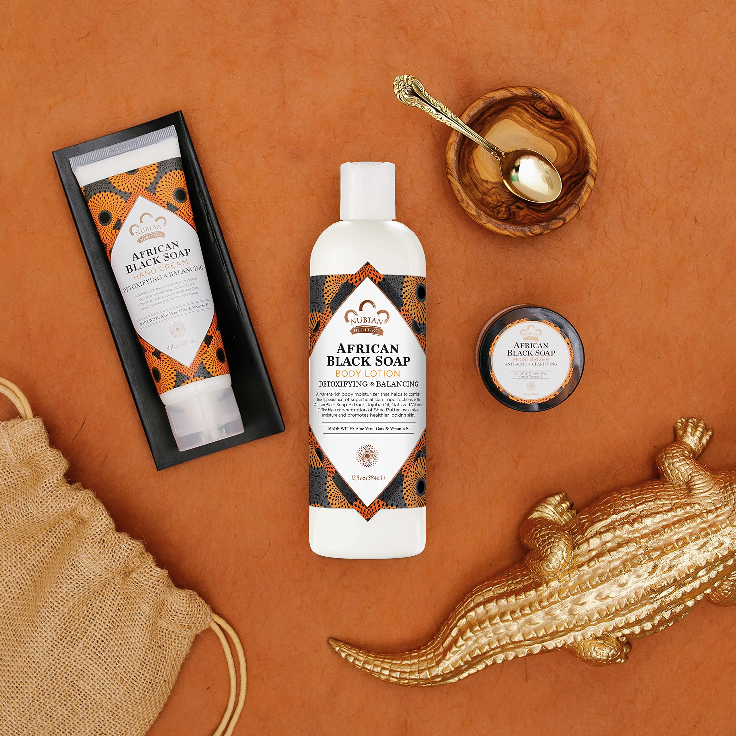 Nubian Heritage lifestyle bathroom shelf display highlighting daily use convenience
