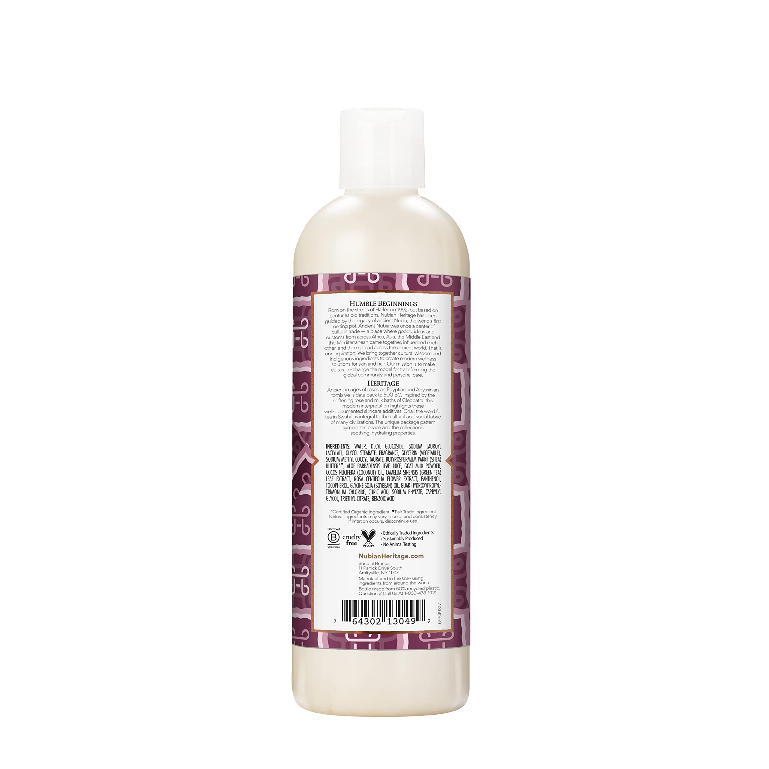 Nubian Heritage pump and label close-up highlighting ingredient claims