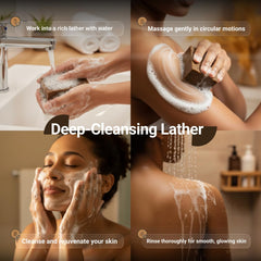 Nubiana close-up of raw soap texture highlighting gentle exfoliation