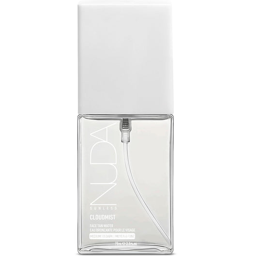 Nuda front packaging showing bottle and label, clear travel-friendly tan