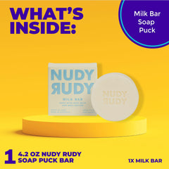 Nudy Rudy bar producing rich lather on skin for smooth shave