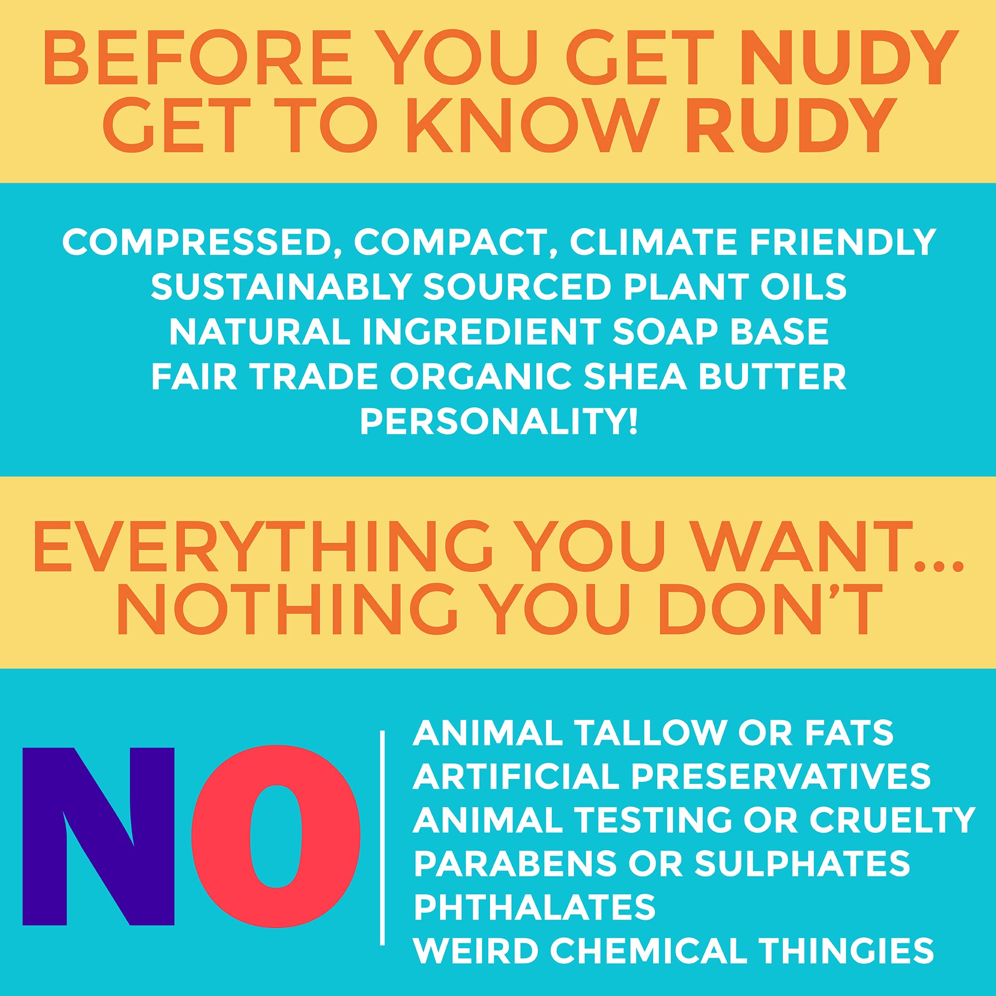 Nudy Rudy puck on shower shelf, lifestyle display suggesting fresh fruity scent